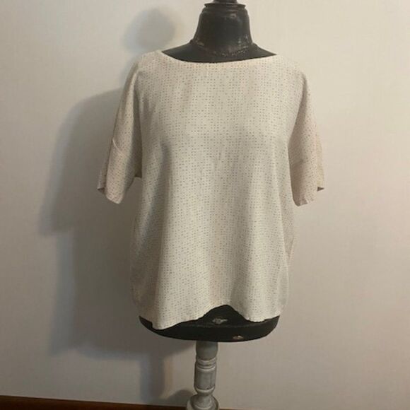 Eileen Fisher Cream/Black Flecked Boxy Fit drop sleeves top, size M - Picture 1 of 3